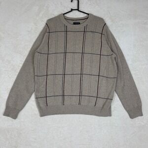 Vtg Cotton Windowpane Sweater Neutral Minimalist‎ Preppy Academia Style size XL